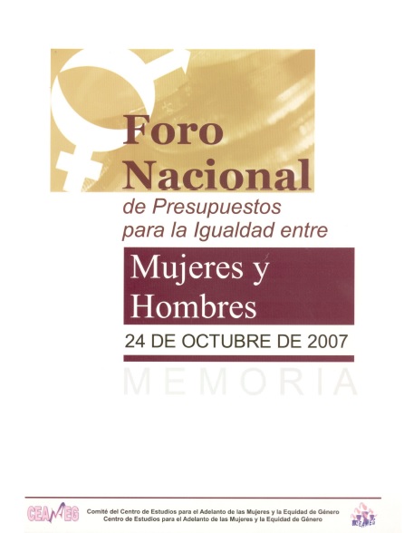 Foro nacional de presupuestos para la igualdad entre mujeres y hombres 24 de octubre de 2007